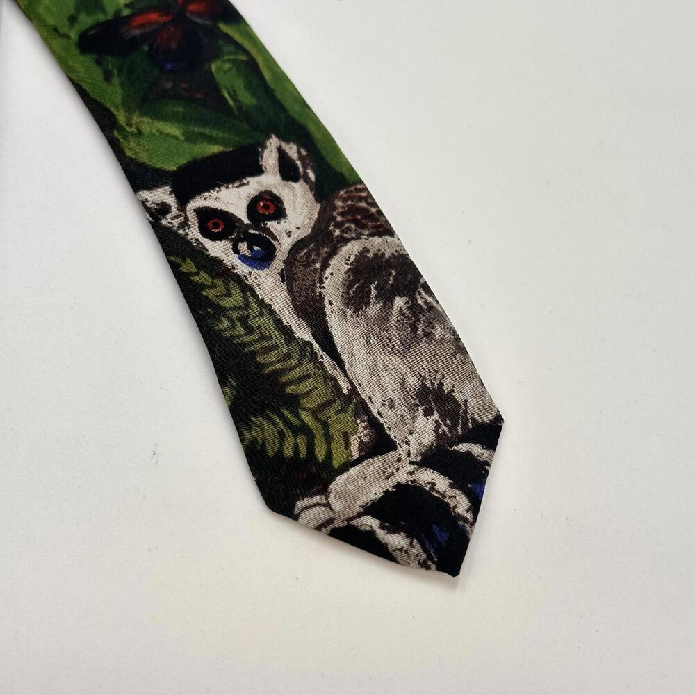 Men's Silk Tie with Lemurs and Jungle Print